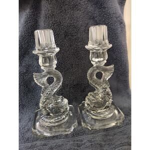 Cambridge #50 Dolphin Koi Candlesticks With Extended Sockets Gorgeous Glass!